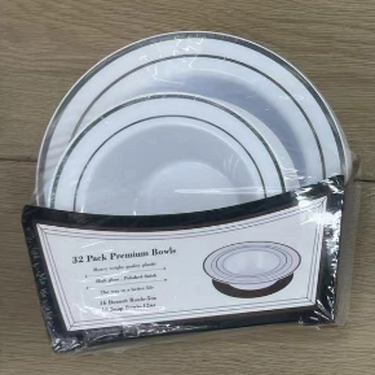 Silver Plastic Bowl 32pc 008-10