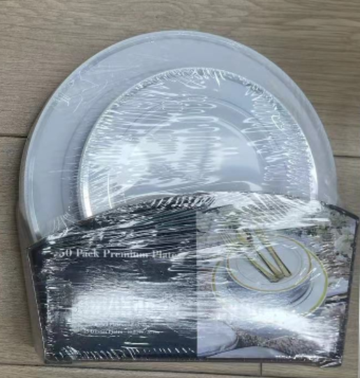 Silver Plastic Plate 50pc 008-12