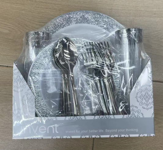 Plastic Dinnerware 30pc Silver Set 008-13