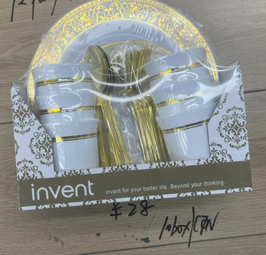 Plastic Dinnerware 30pc Gold Set 008-14