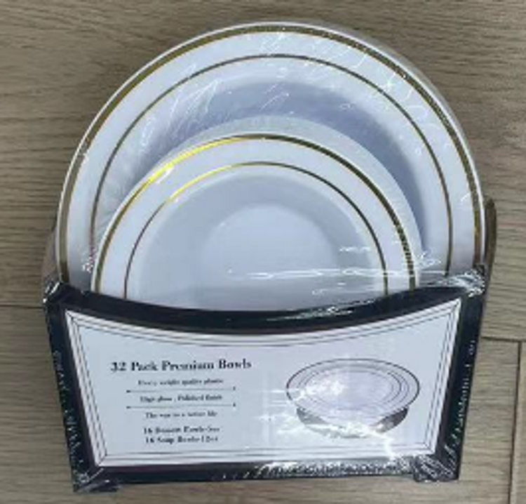 Gold Plastic Bowls 5.5"/7" 32pc 008-9