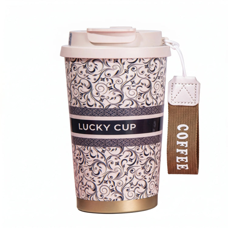 520ml insulated stainless steel ceramic lined coffee cup BC-0387-C floral pink floral designs