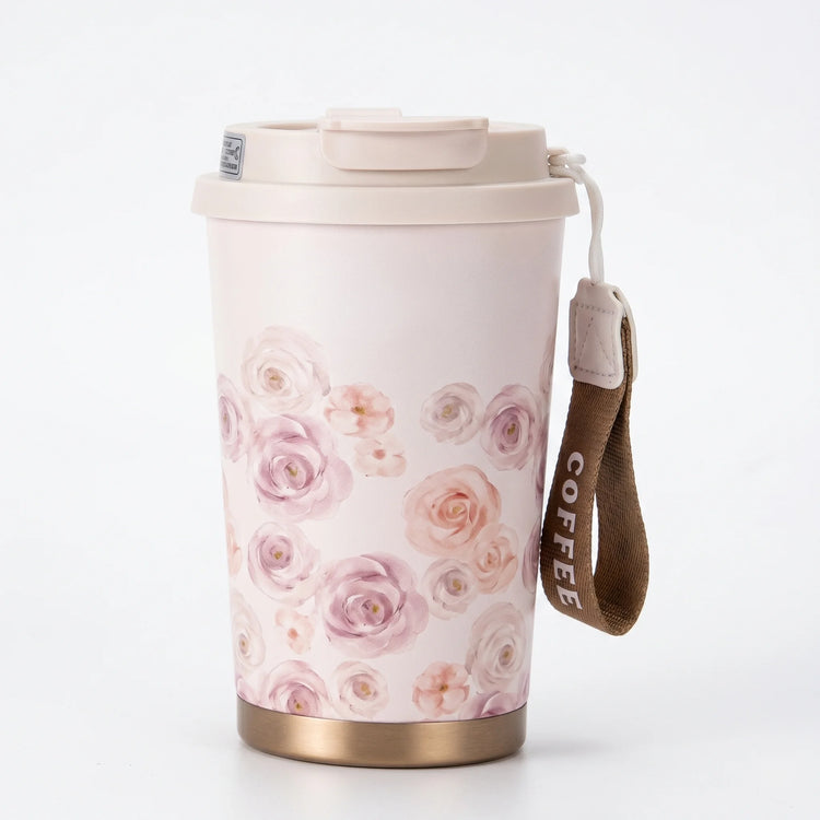 520ml insulated stainless steel ceramic lined coffee cup BC-0387-C floral pink floral designs
