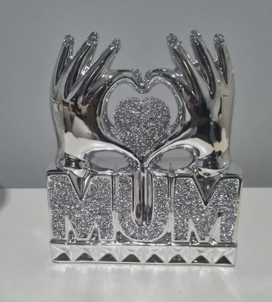 Silver Crushed Crystal Mum Decor