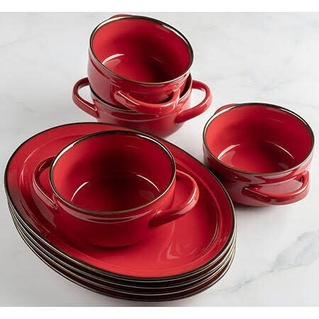 Bowl & Plate Set 8pc Red