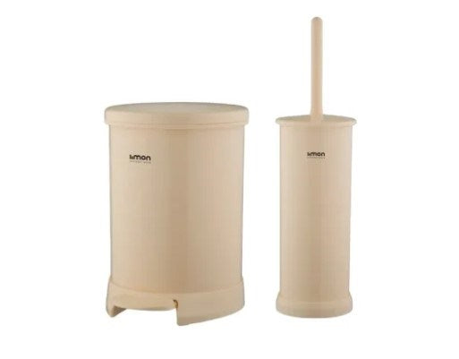Cream Round Dustbin & Brush Set 1298