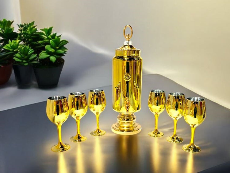 Juice Dispenser and Cup Set 7pcs 1345-1-Golden