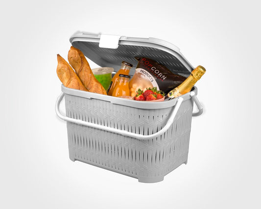 Short Bamboo Basket With Lid 155035