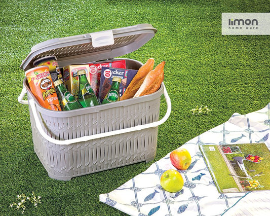 Short Bamboo Picnic Basket With Lid 155035