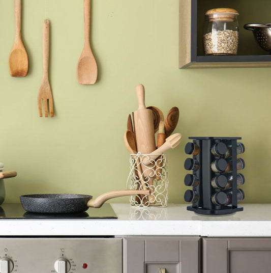 Black Rotating Spice Rack Stand 16pc C66-16
