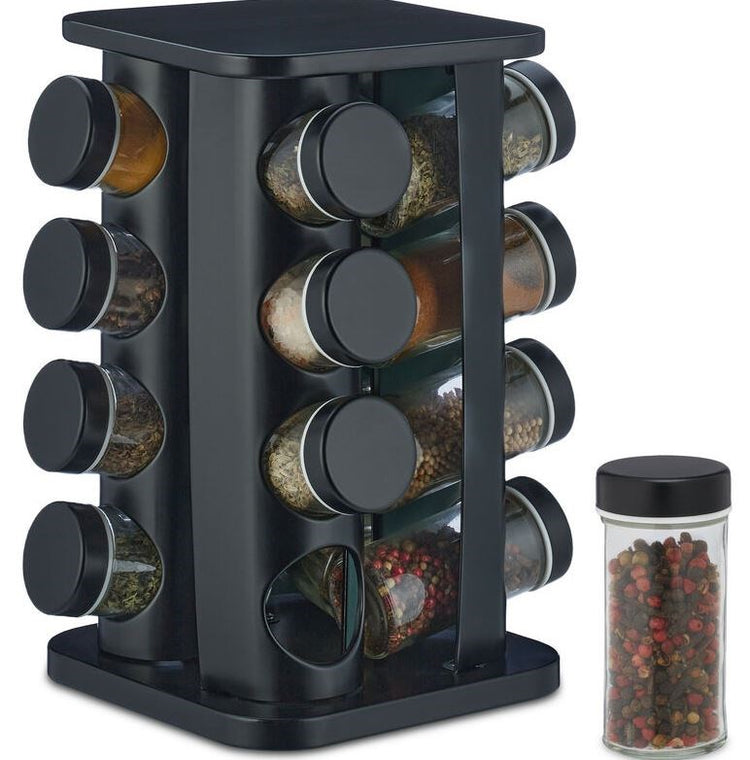 Black Rotating Spice Rack Stand 16pc C66-16