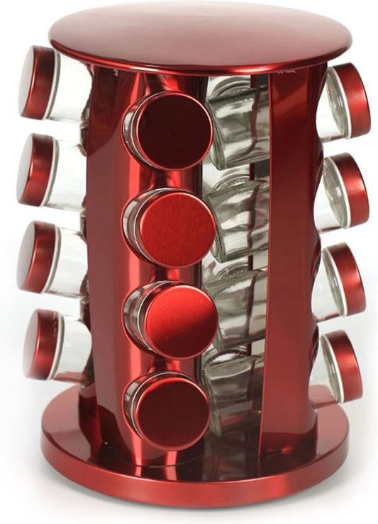 Spice Rack Stand Rotating Glass 16pc Red A66-16H