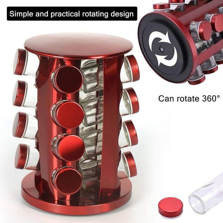Red Rotating Spice Rack Stand 16pc A66-16H