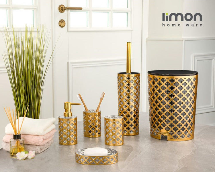 Bathroom 6pc Set Beige & Gold 230000