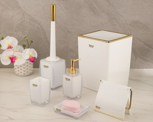 White & Gold Square Bathroom 6pc 180800