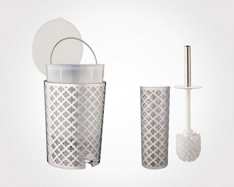 Silver Flowers Dustbin & Brush 182200