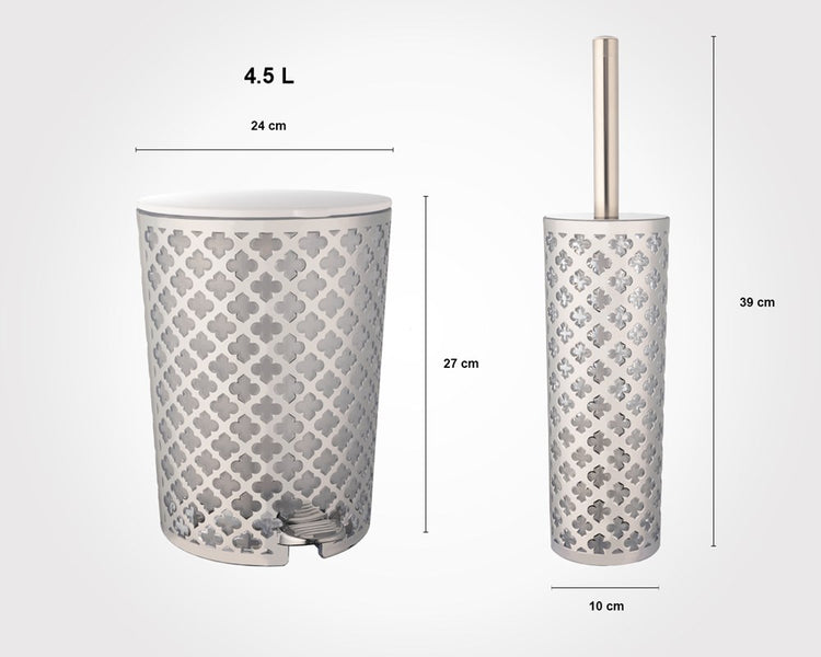 Silver Flowers Dustbin & Brush 182200