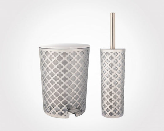 Silver Flowers Dustbin & Brush 182200