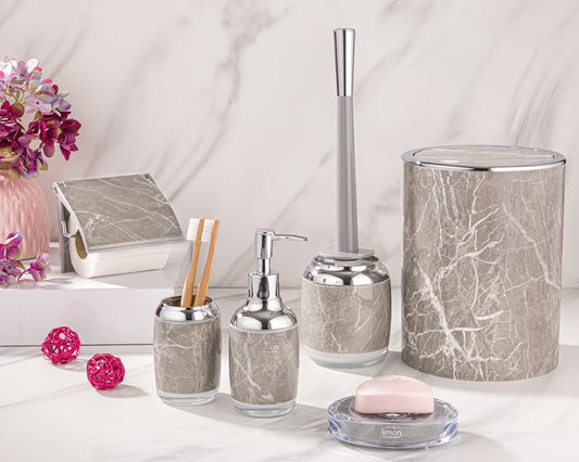 Cream & Silver Round Marble Bathroom 7pc Set 202400