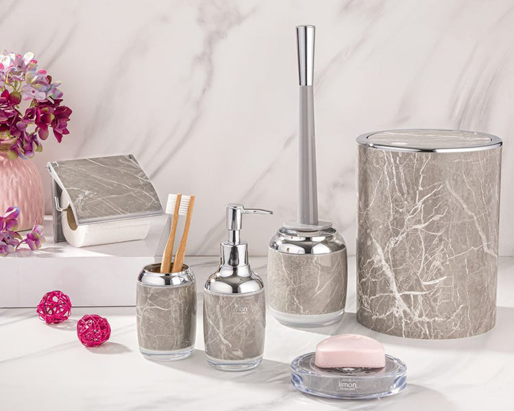 Cream & Silver Round Marble Bathroom 7pc Set 202400