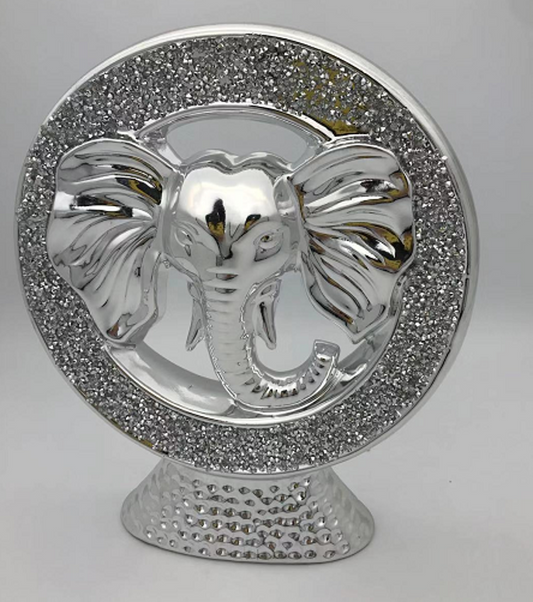 Silver Crystal Elephant Head Decor