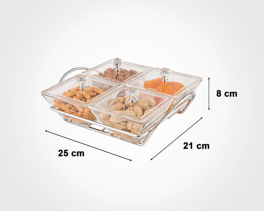 Snack Serving 4 Square Tray with Acrylic Lid 210800