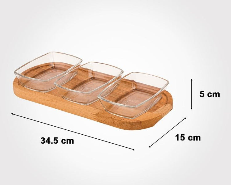 Snack Serving Tray with wooden base - 3 section 216259