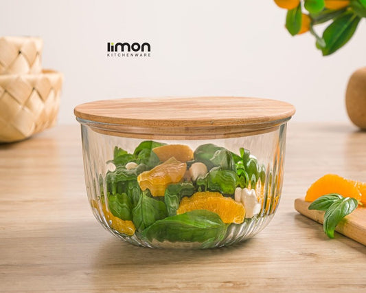 Glass bowl with Wooden Lid - 1.8L 217759