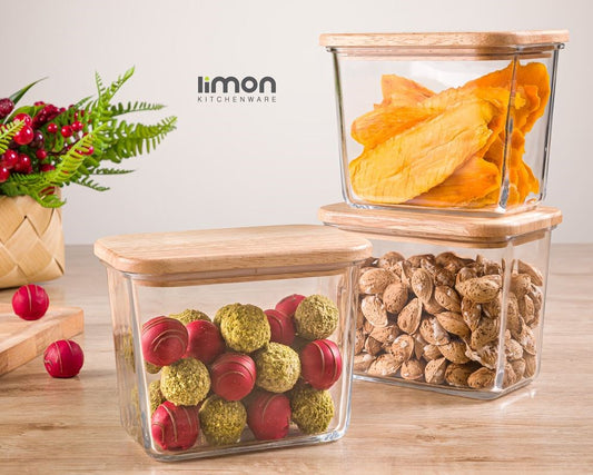 Glass Container Wooden Lid 920mL 218859