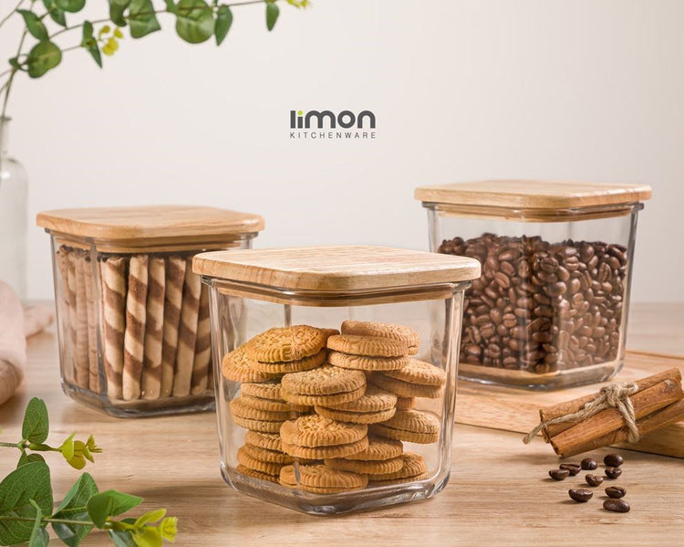 Glass Container Wooden Lid (860ML) 218959