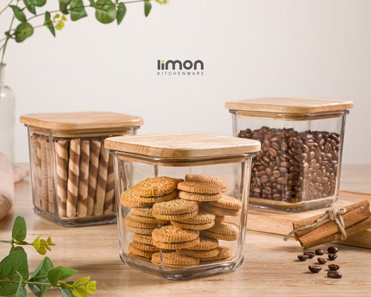 Glass Container Wooden Lid (860ML) 218959