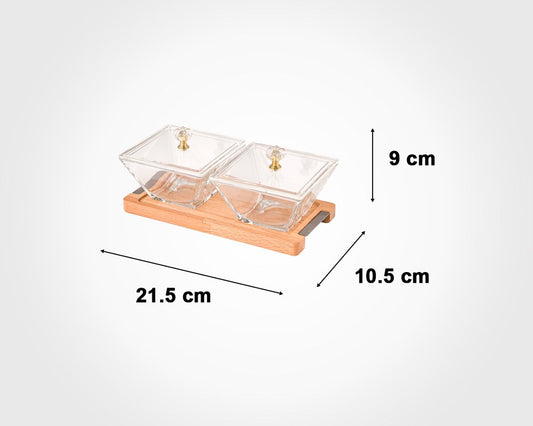 Square Snack Serving Tray Wooden Base 2 Section 224159