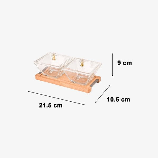 Snack Serving Tray With Wooden Base 224159