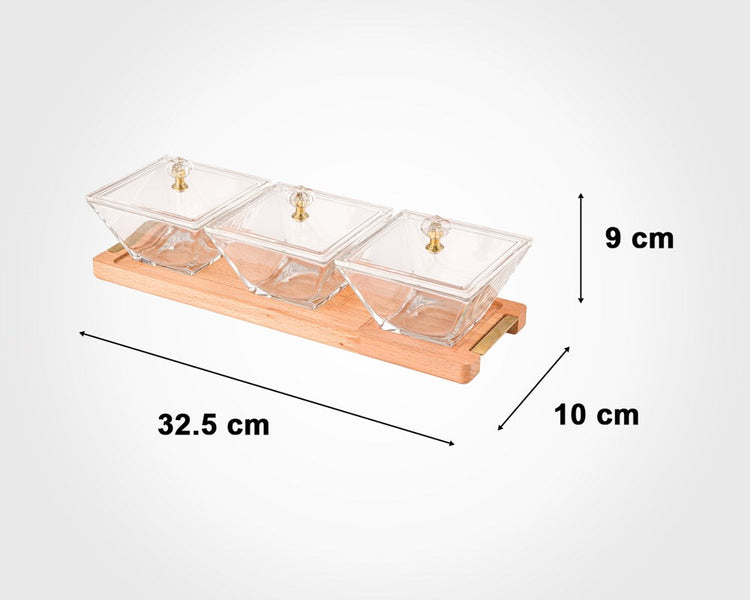 Snack Serving Tray Wooden Base 3 Section