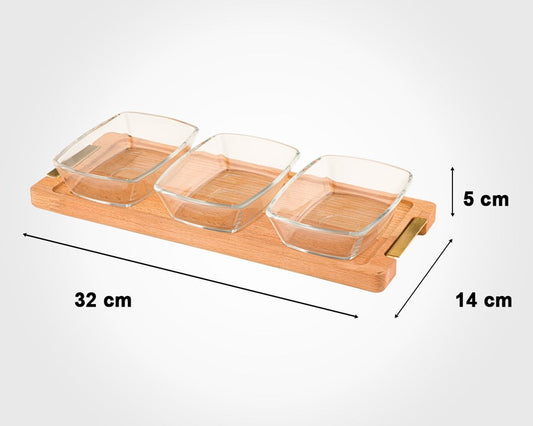 Big Snack Serving Tray with wooden base- 3 section