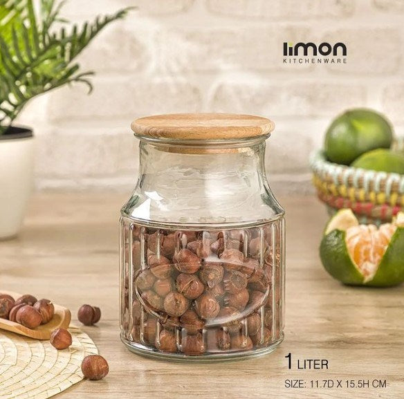 Glass Jar With Wooden Lid 1L 226259