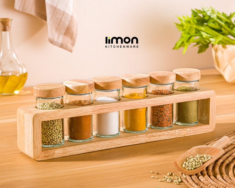 Wooden Spice Jars 6pc Set 230659