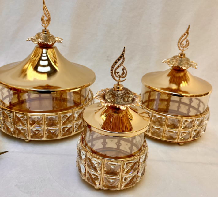 Candle Stand Crystal Gold 3pc 239-12