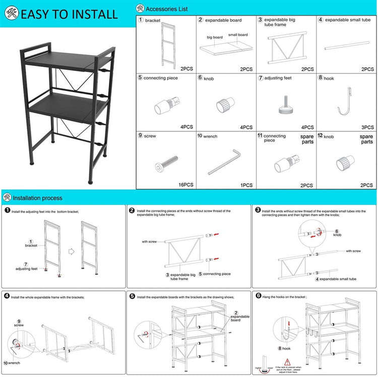 Microwave Rack Stand 3 Tier Black