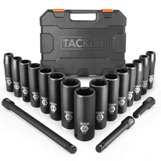 DEEP BLACK IMPACT SOCKET SET 1/2" DR 18PCS