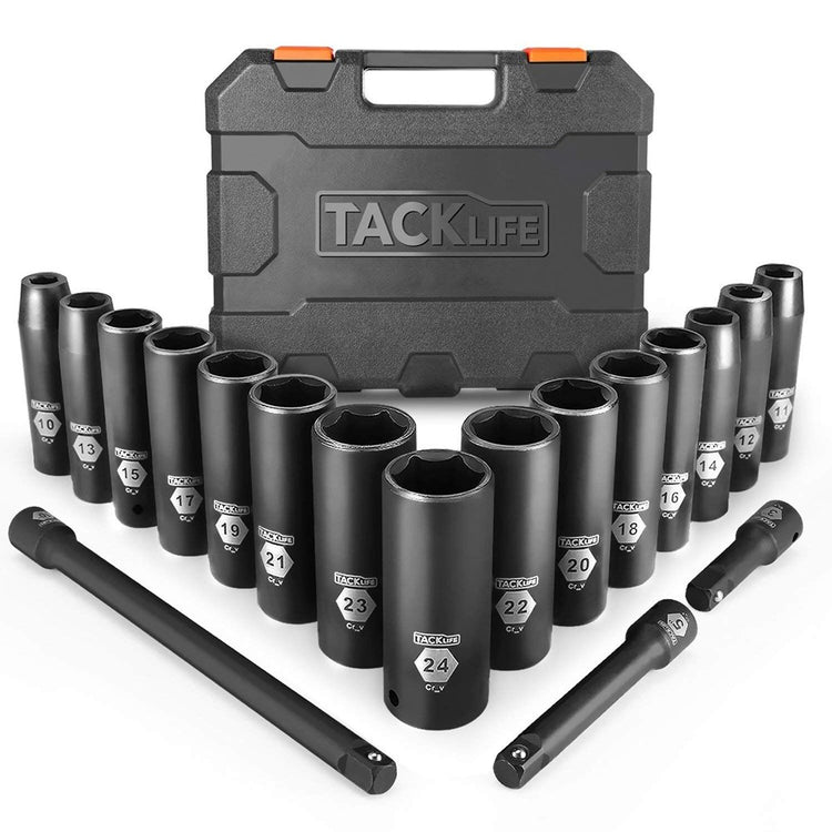 DEEP BLACK IMPACT SOCKET SET 1/2" DR 18PCS