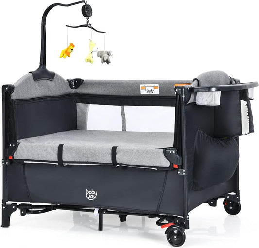 5 IN 1 BABY COT 2 LEVEL COT WITH MATTRESS CHANGING MAT TOYS FOLDABLE SIDE