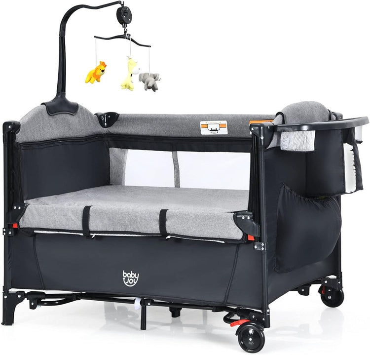 5 IN 1 BABY COT 2 LEVEL COT WITH MATTRESS CHANGING MAT TOYS FOLDABLE SIDE