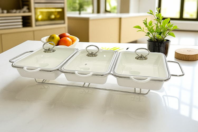 Ceramic Silver Chafing Dish 3pc YS19022-158