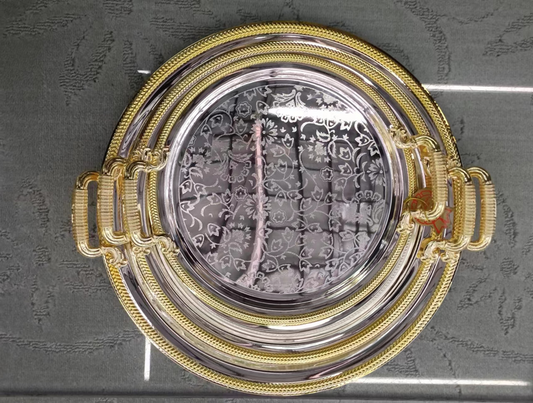 3pc Serving Tray Silver & Gold 5687