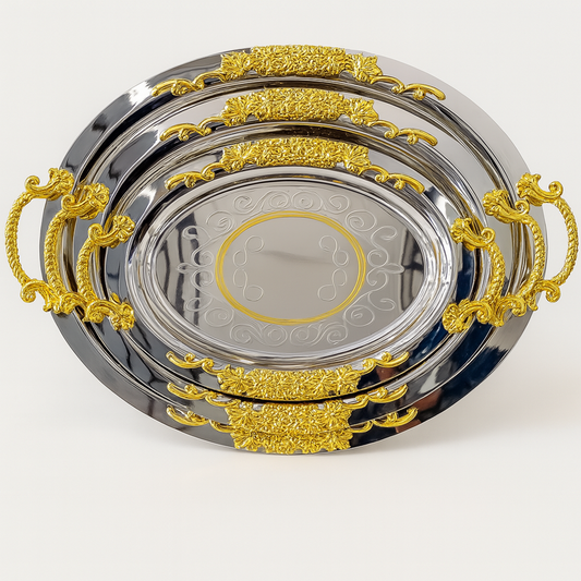 3PC Serving Tray Silver & Gold 5908-SG