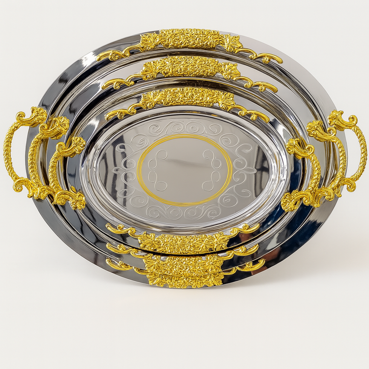 3PC Serving Tray Silver & Gold 5908-SG