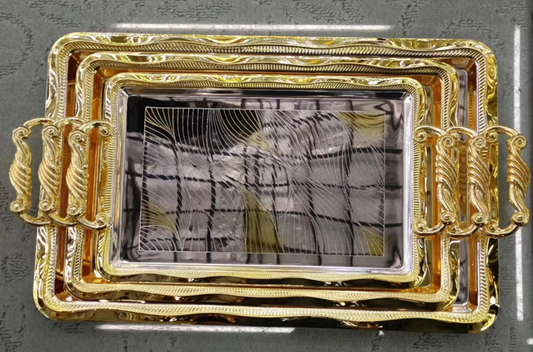 3pc Food Tray Silver & Gold 5989-SG