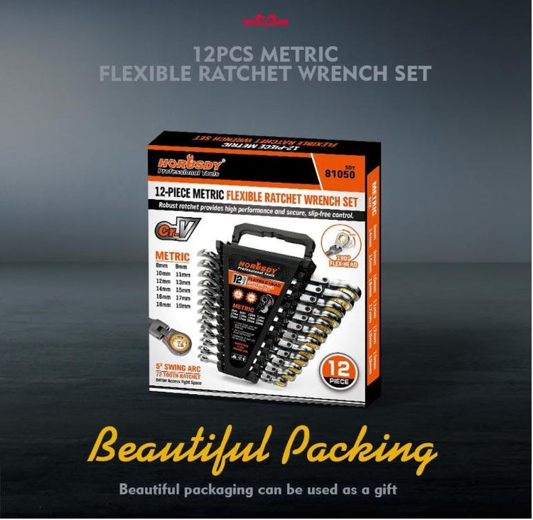 12pc Flexible Head Ratchet Wrench Set 81050