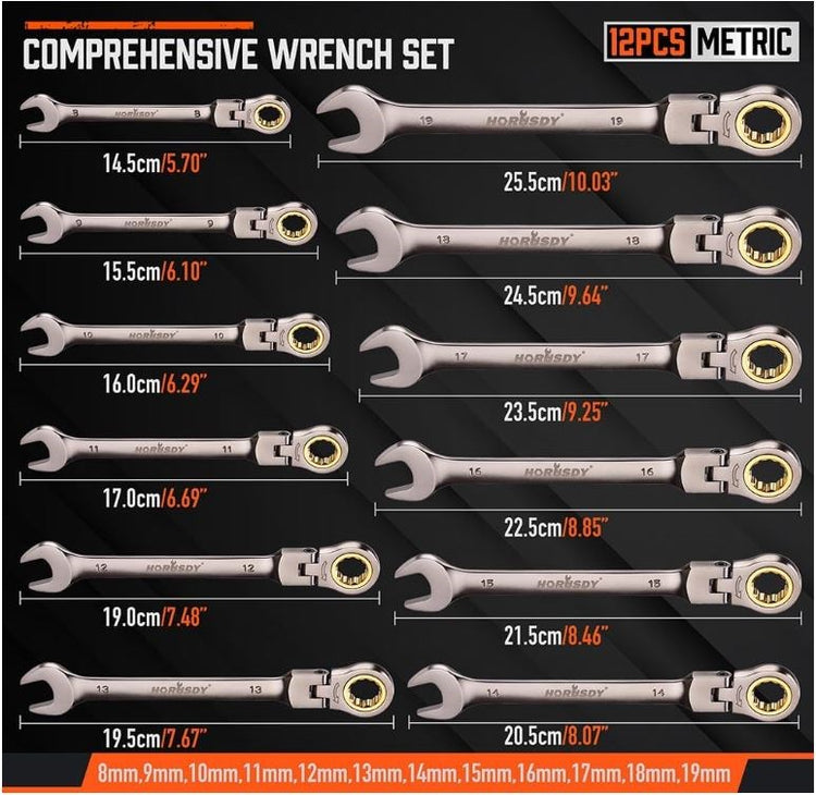 12pc Flexible Head Ratchet Wrench Set 81050